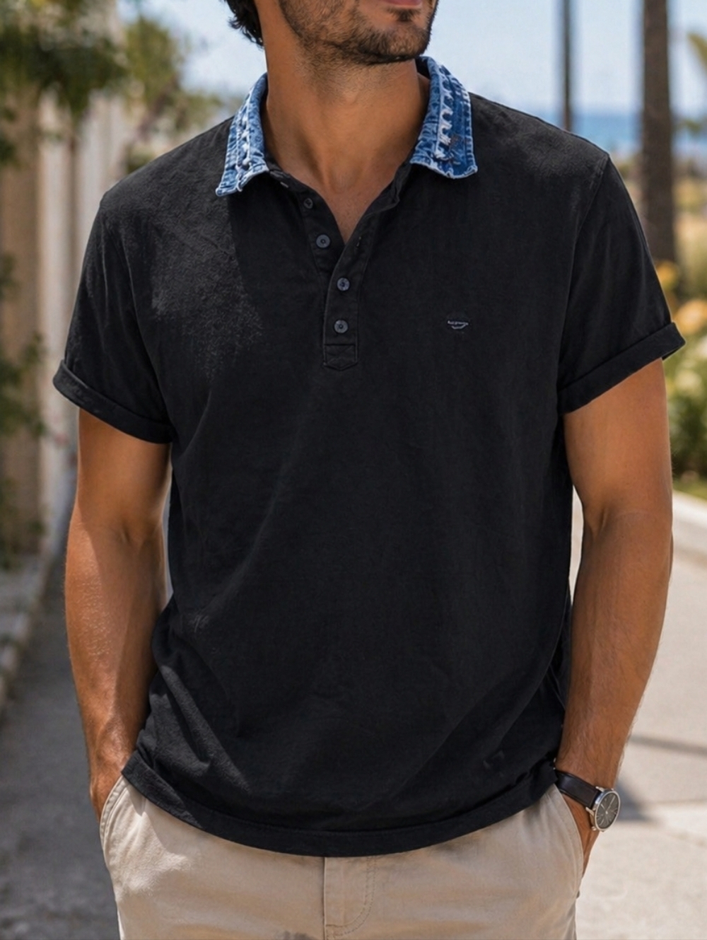 Diesel 100% Cotton Polo Shirt Black Short Sleeve Casual Men’s Top